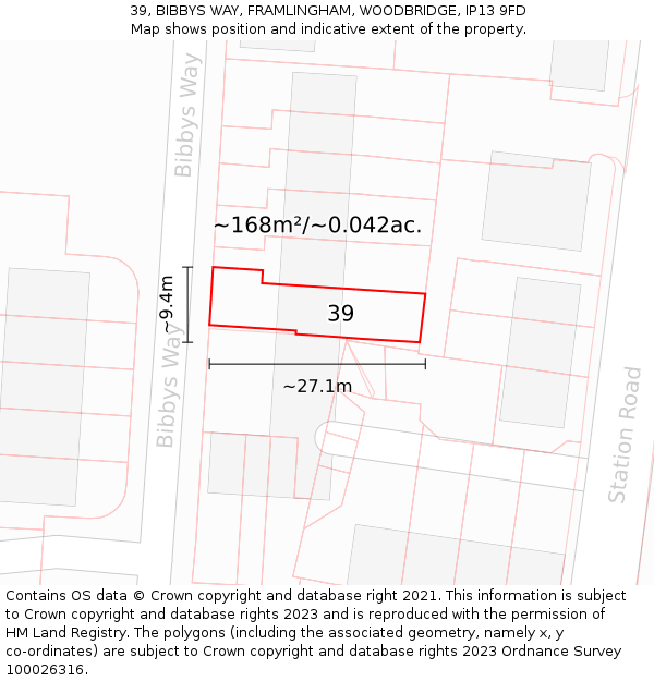 39, BIBBYS WAY, FRAMLINGHAM, WOODBRIDGE, IP13 9FD: Plot and title map
