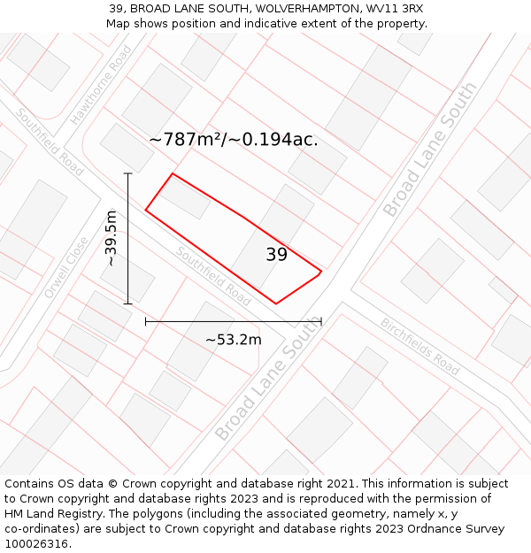 39, BROAD LANE SOUTH, WOLVERHAMPTON, WV11 3RX: Plot and title map