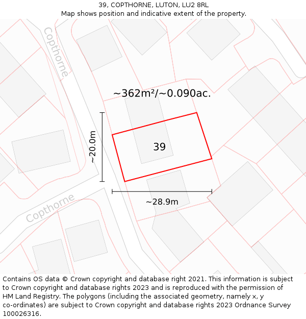 39, COPTHORNE, LUTON, LU2 8RL: Plot and title map