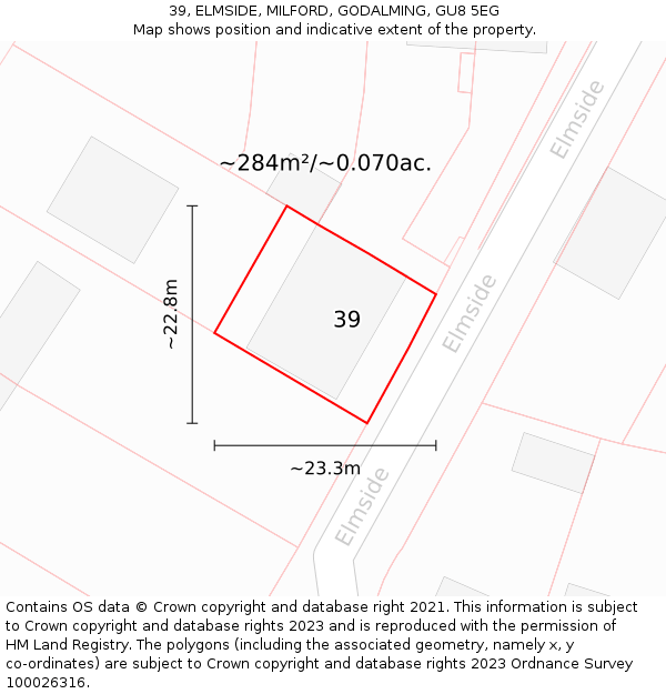 39, ELMSIDE, MILFORD, GODALMING, GU8 5EG: Plot and title map