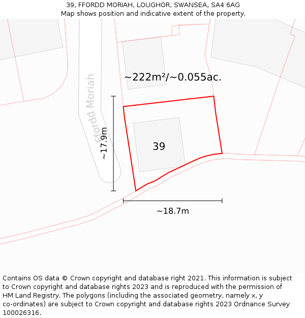 39, FFORDD MORIAH, LOUGHOR, SWANSEA, SA4 6AG: Plot and title map