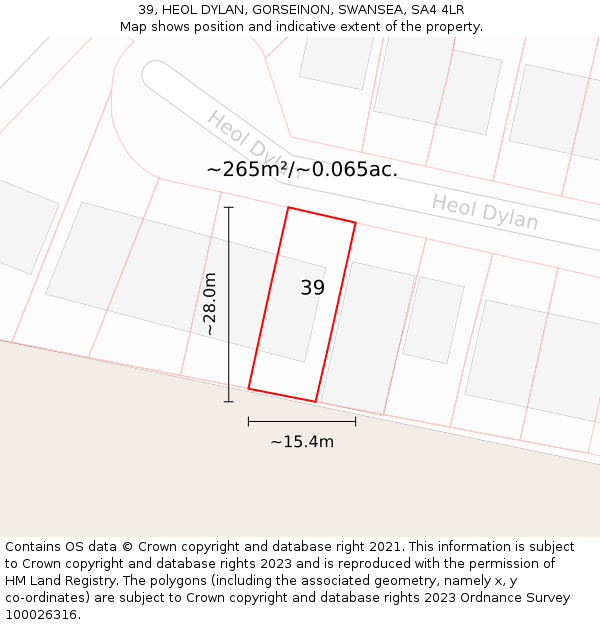 39, HEOL DYLAN, GORSEINON, SWANSEA, SA4 4LR: Plot and title map