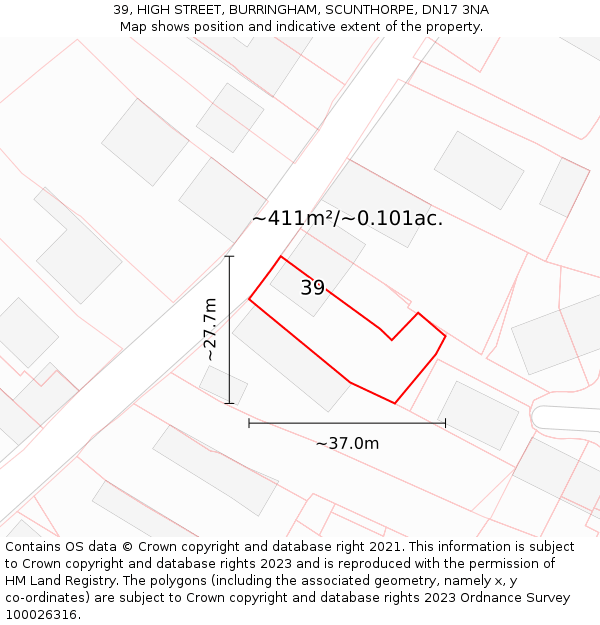 39, HIGH STREET, BURRINGHAM, SCUNTHORPE, DN17 3NA: Plot and title map