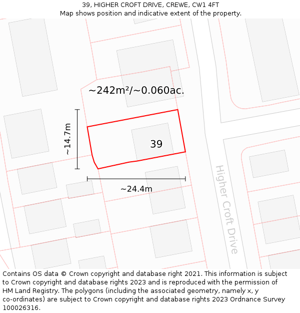 39, HIGHER CROFT DRIVE, CREWE, CW1 4FT: Plot and title map