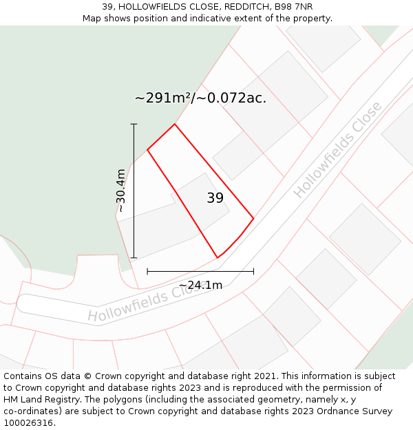 39, HOLLOWFIELDS CLOSE, REDDITCH, B98 7NR: Plot and title map