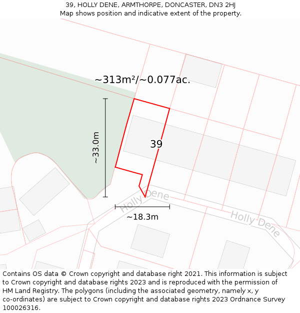 39, HOLLY DENE, ARMTHORPE, DONCASTER, DN3 2HJ: Plot and title map