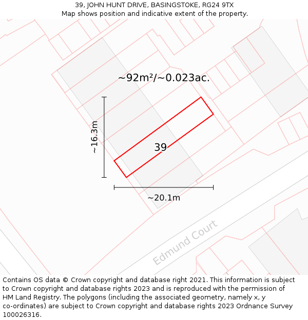 39, JOHN HUNT DRIVE, BASINGSTOKE, RG24 9TX: Plot and title map