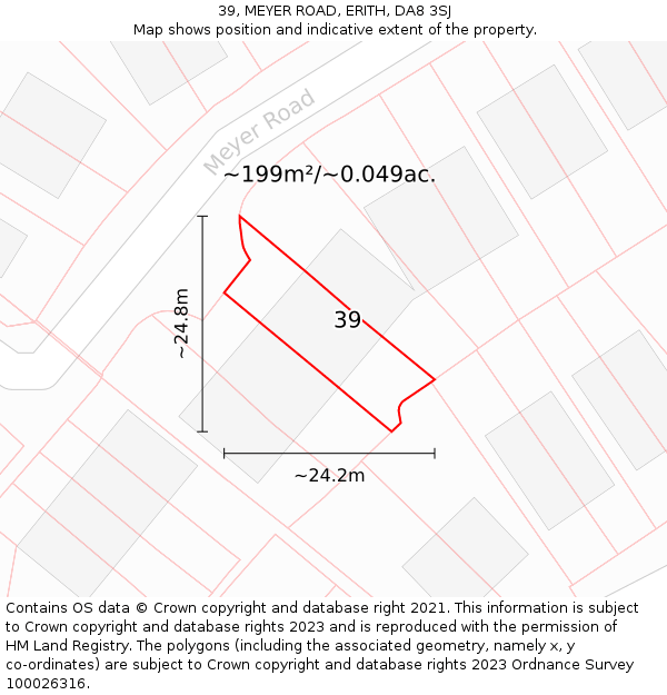 39, MEYER ROAD, ERITH, DA8 3SJ: Plot and title map