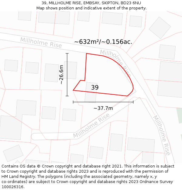 39, MILLHOLME RISE, EMBSAY, SKIPTON, BD23 6NU: Plot and title map