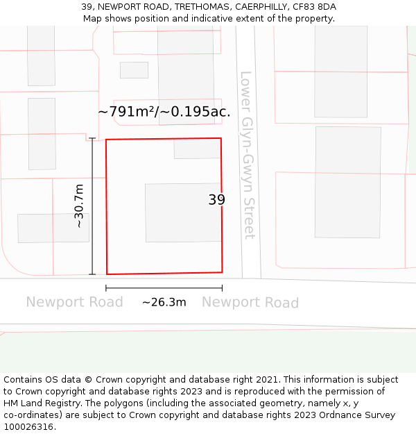 39, NEWPORT ROAD, TRETHOMAS, CAERPHILLY, CF83 8DA: Plot and title map