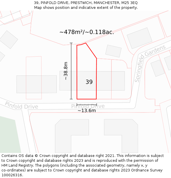 39, PINFOLD DRIVE, PRESTWICH, MANCHESTER, M25 3EQ: Plot and title map