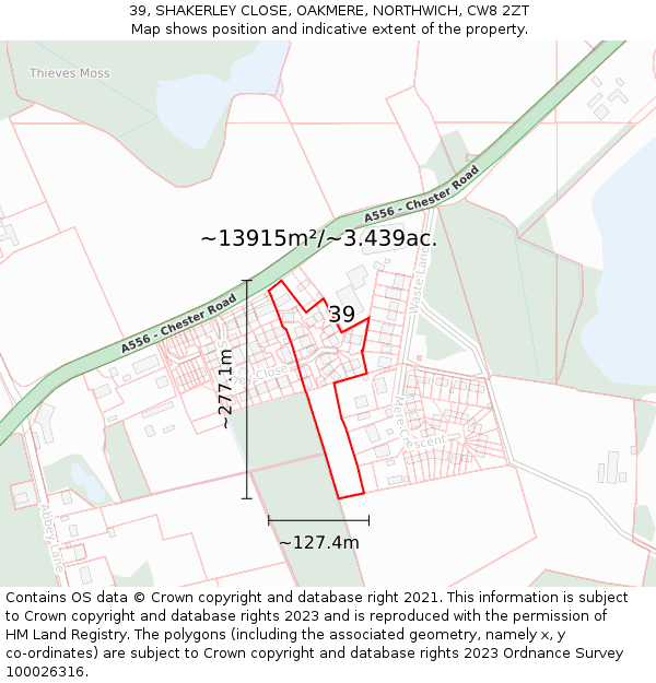 39, SHAKERLEY CLOSE, OAKMERE, NORTHWICH, CW8 2ZT: Plot and title map