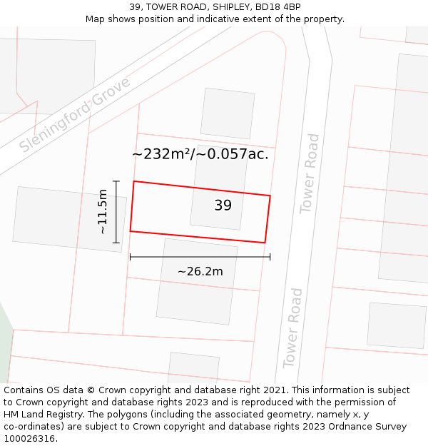 39, TOWER ROAD, SHIPLEY, BD18 4BP: Plot and title map