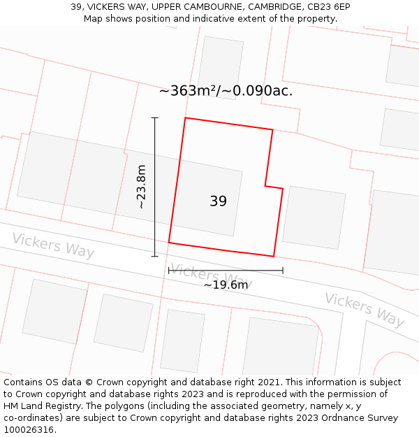 39, VICKERS WAY, UPPER CAMBOURNE, CAMBRIDGE, CB23 6EP: Plot and title map