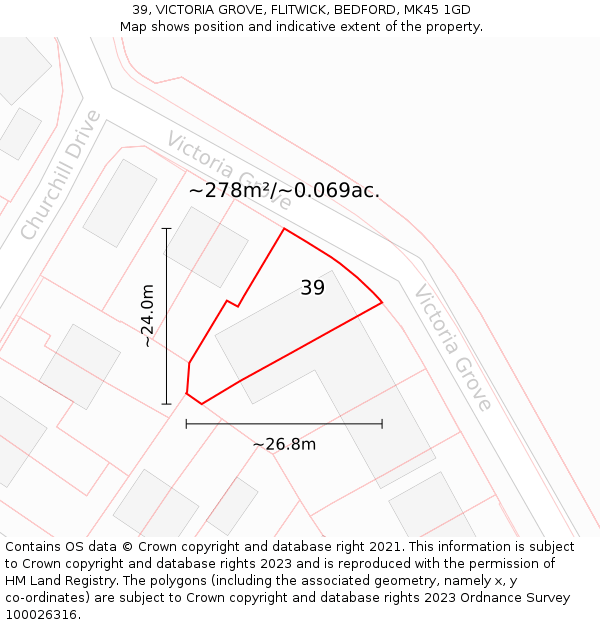 39, VICTORIA GROVE, FLITWICK, BEDFORD, MK45 1GD: Plot and title map