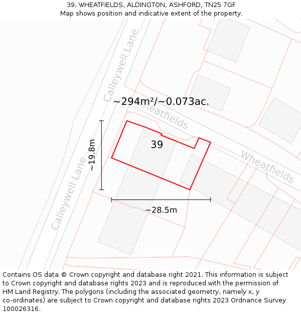 39, WHEATFIELDS, ALDINGTON, ASHFORD, TN25 7GF: Plot and title map