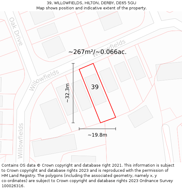 39, WILLOWFIELDS, HILTON, DERBY, DE65 5GU: Plot and title map