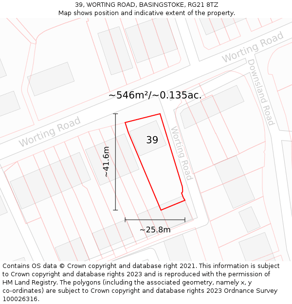 39, WORTING ROAD, BASINGSTOKE, RG21 8TZ: Plot and title map