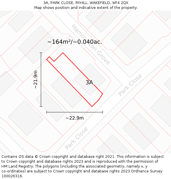 3A, PARK CLOSE, RYHILL, WAKEFIELD, WF4 2QX: Plot and title map