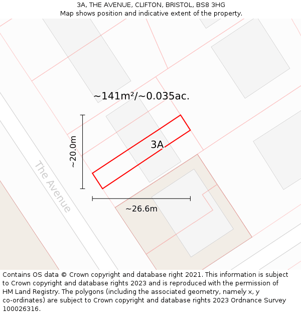 3A, THE AVENUE, CLIFTON, BRISTOL, BS8 3HG: Plot and title map
