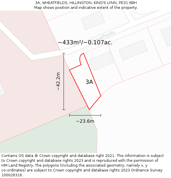 3A, WHEATFIELDS, HILLINGTON, KING'S LYNN, PE31 6BH: Plot and title map