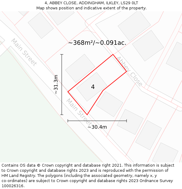 4, ABBEY CLOSE, ADDINGHAM, ILKLEY, LS29 0LT: Plot and title map