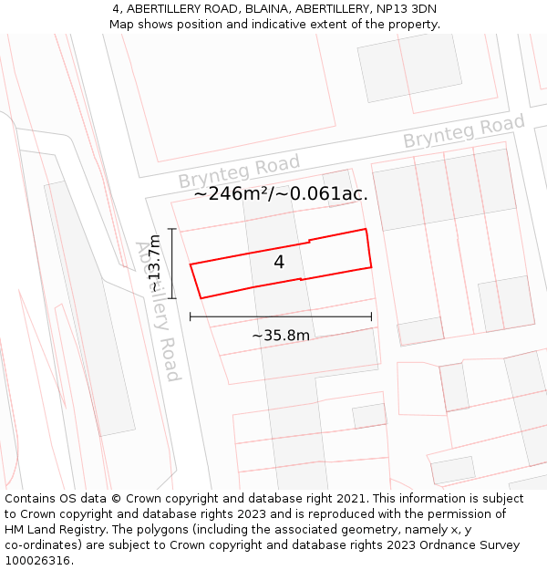 4, ABERTILLERY ROAD, BLAINA, ABERTILLERY, NP13 3DN: Plot and title map