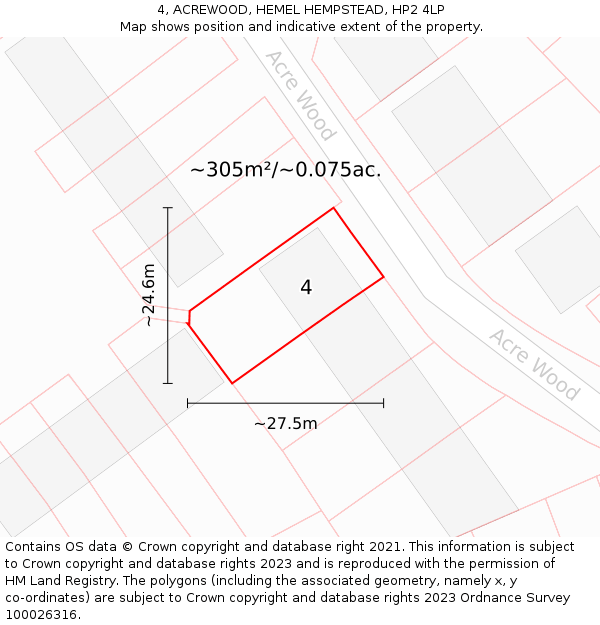 4, ACREWOOD, HEMEL HEMPSTEAD, HP2 4LP: Plot and title map