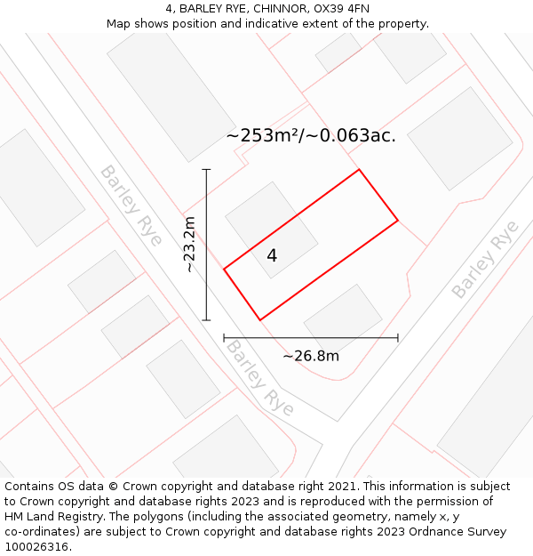 4, BARLEY RYE, CHINNOR, OX39 4FN: Plot and title map
