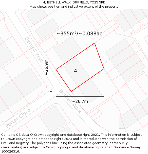 4, BETHELL WALK, DRIFFIELD, YO25 5PD: Plot and title map