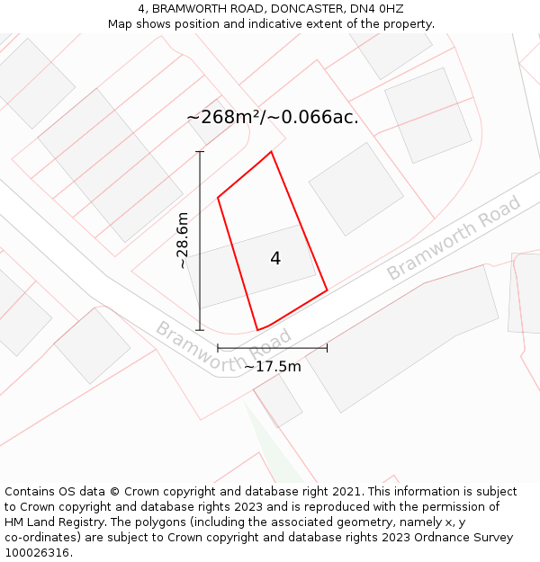 4, BRAMWORTH ROAD, DONCASTER, DN4 0HZ: Plot and title map