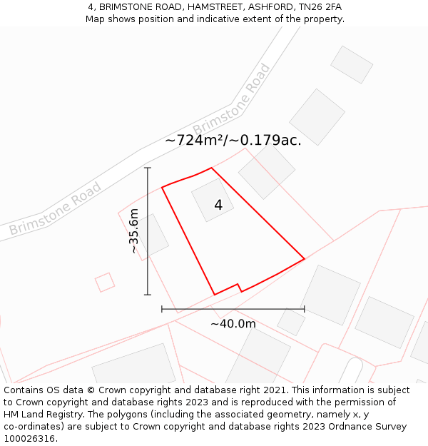 4, BRIMSTONE ROAD, HAMSTREET, ASHFORD, TN26 2FA: Plot and title map