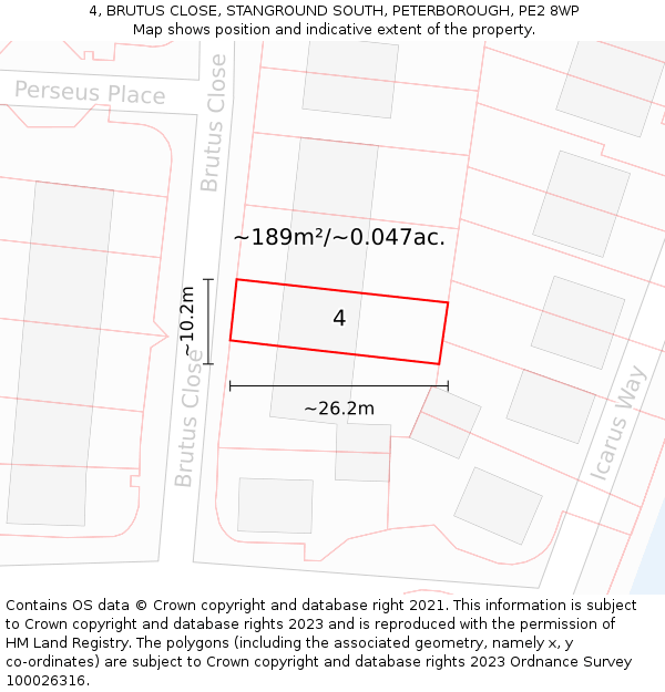4, BRUTUS CLOSE, STANGROUND SOUTH, PETERBOROUGH, PE2 8WP: Plot and title map