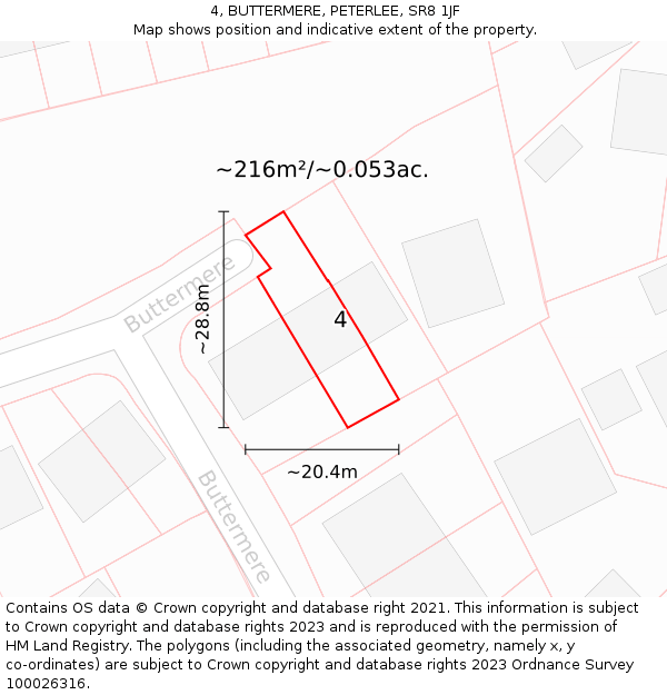 4, BUTTERMERE, PETERLEE, SR8 1JF: Plot and title map