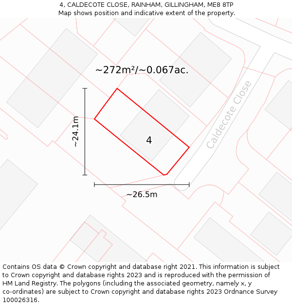 4, CALDECOTE CLOSE, RAINHAM, GILLINGHAM, ME8 8TP: Plot and title map
