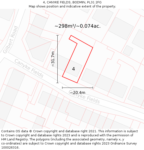 4, CANYKE FIELDS, BODMIN, PL31 2FG: Plot and title map