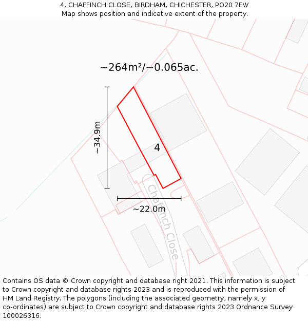 4, CHAFFINCH CLOSE, BIRDHAM, CHICHESTER, PO20 7EW: Plot and title map