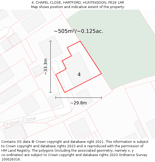 4, CHAPEL CLOSE, HARTFORD, HUNTINGDON, PE29 1AR: Plot and title map