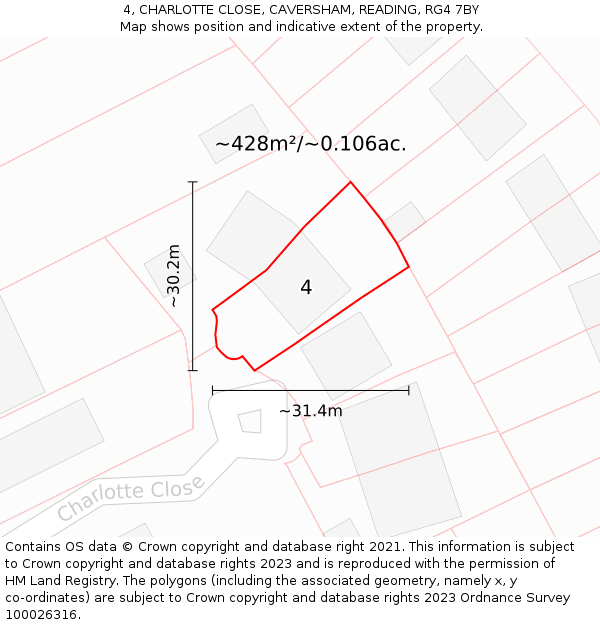 4, CHARLOTTE CLOSE, CAVERSHAM, READING, RG4 7BY: Plot and title map