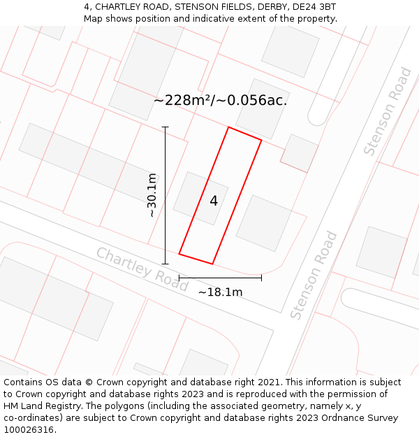4, CHARTLEY ROAD, STENSON FIELDS, DERBY, DE24 3BT: Plot and title map