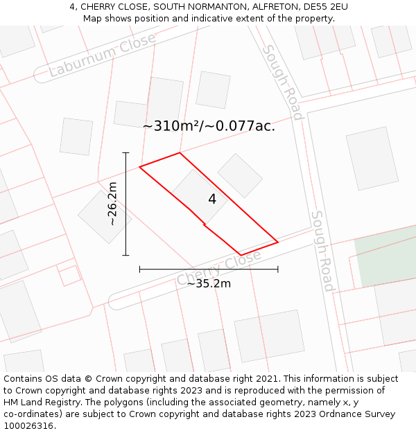 4, CHERRY CLOSE, SOUTH NORMANTON, ALFRETON, DE55 2EU: Plot and title map
