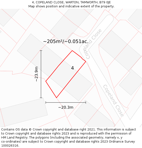 4, COPELAND CLOSE, WARTON, TAMWORTH, B79 0JE: Plot and title map