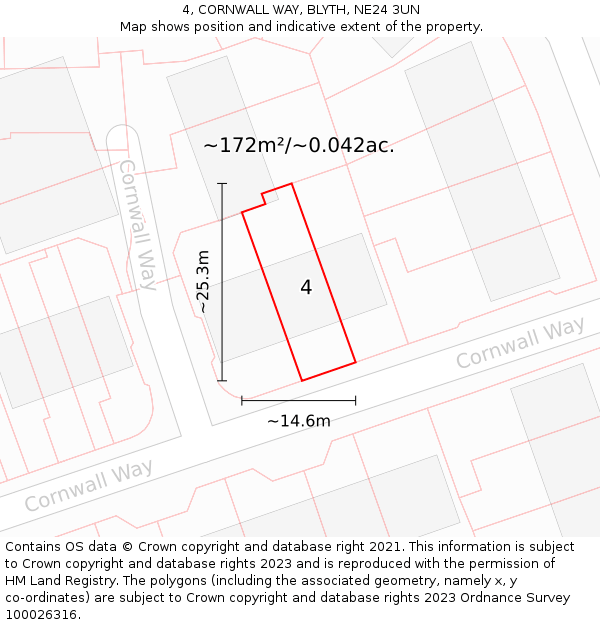 4, CORNWALL WAY, BLYTH, NE24 3UN: Plot and title map