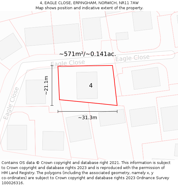 4, EAGLE CLOSE, ERPINGHAM, NORWICH, NR11 7AW: Plot and title map