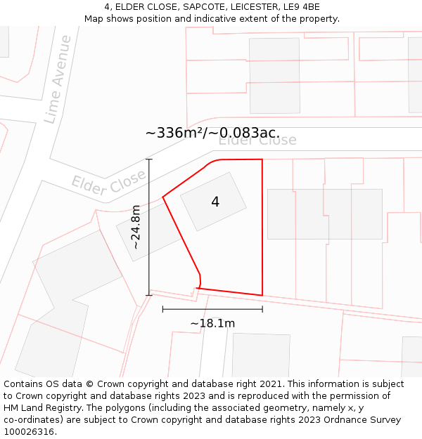 4, ELDER CLOSE, SAPCOTE, LEICESTER, LE9 4BE: Plot and title map