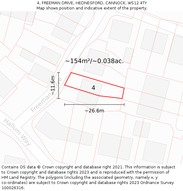 4, FREEMAN DRIVE, HEDNESFORD, CANNOCK, WS12 4TY: Plot and title map