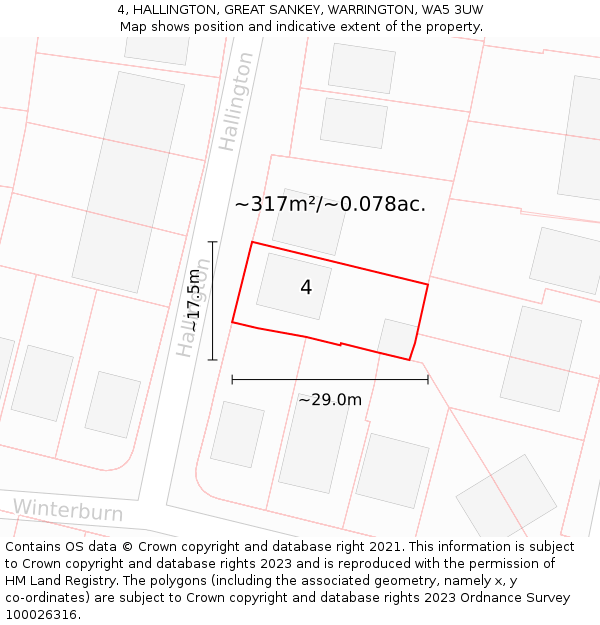 4, HALLINGTON, GREAT SANKEY, WARRINGTON, WA5 3UW: Plot and title map