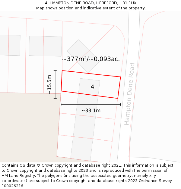 4, HAMPTON DENE ROAD, HEREFORD, HR1 1UX: Plot and title map