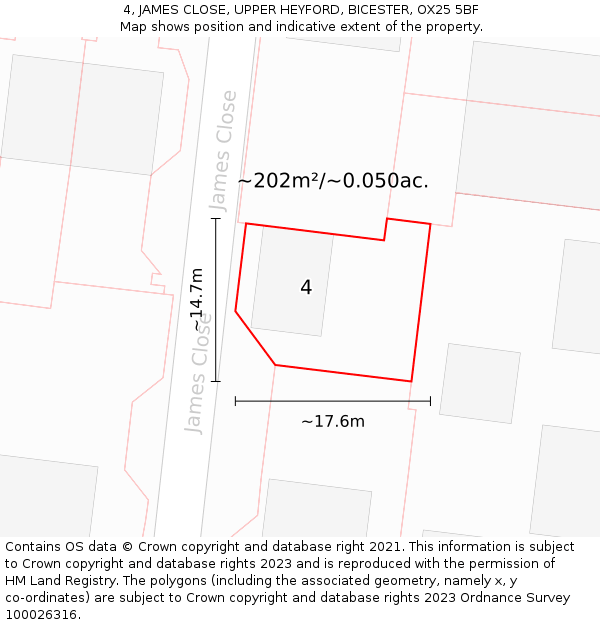 4, JAMES CLOSE, UPPER HEYFORD, BICESTER, OX25 5BF: Plot and title map