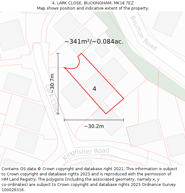 4, LARK CLOSE, BUCKINGHAM, MK18 7EZ: Plot and title map